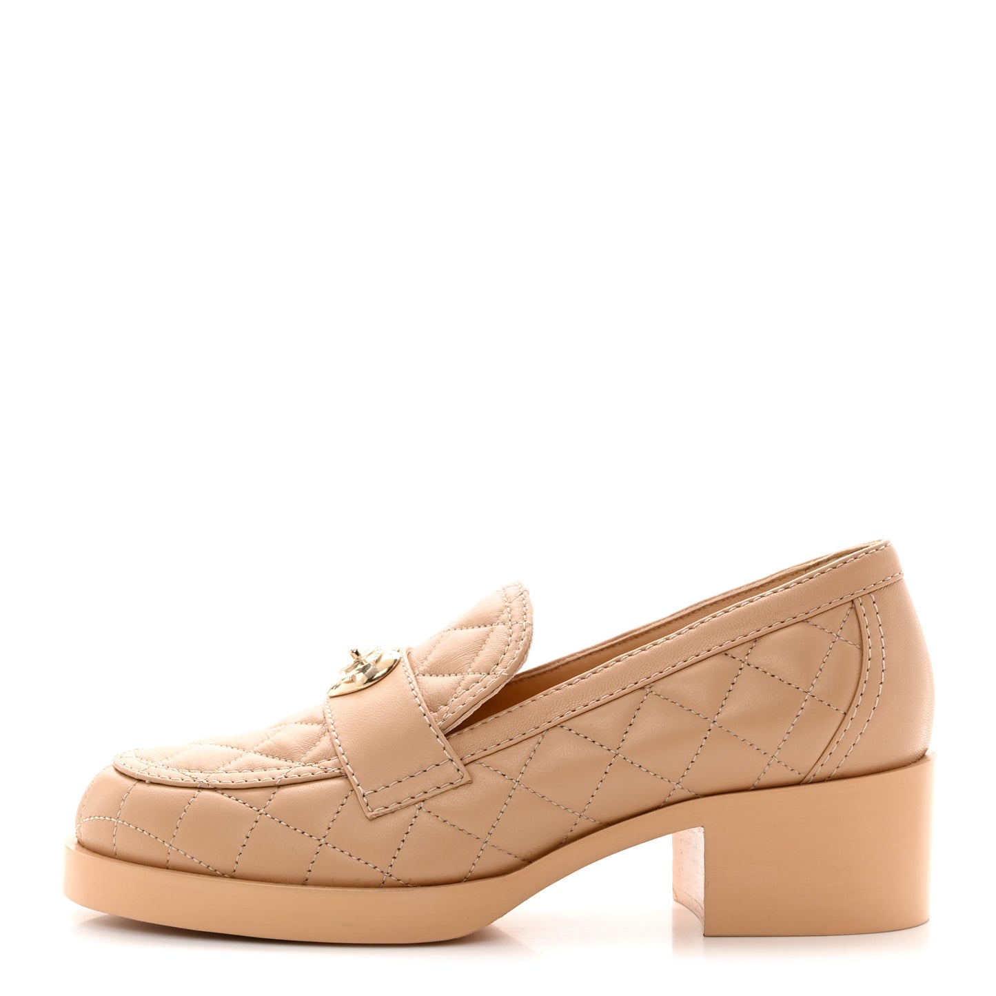 Lambskin Quilted CC Heart Loafers 38 Beige