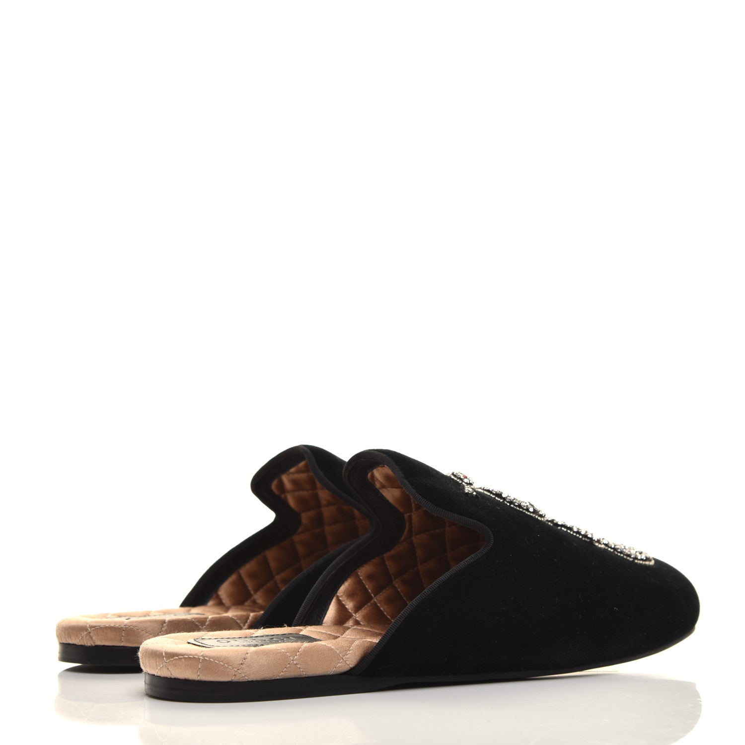 Gucci Velvet Crystal Snake Embroidered Womens Slippers 38 Black 4 of 9