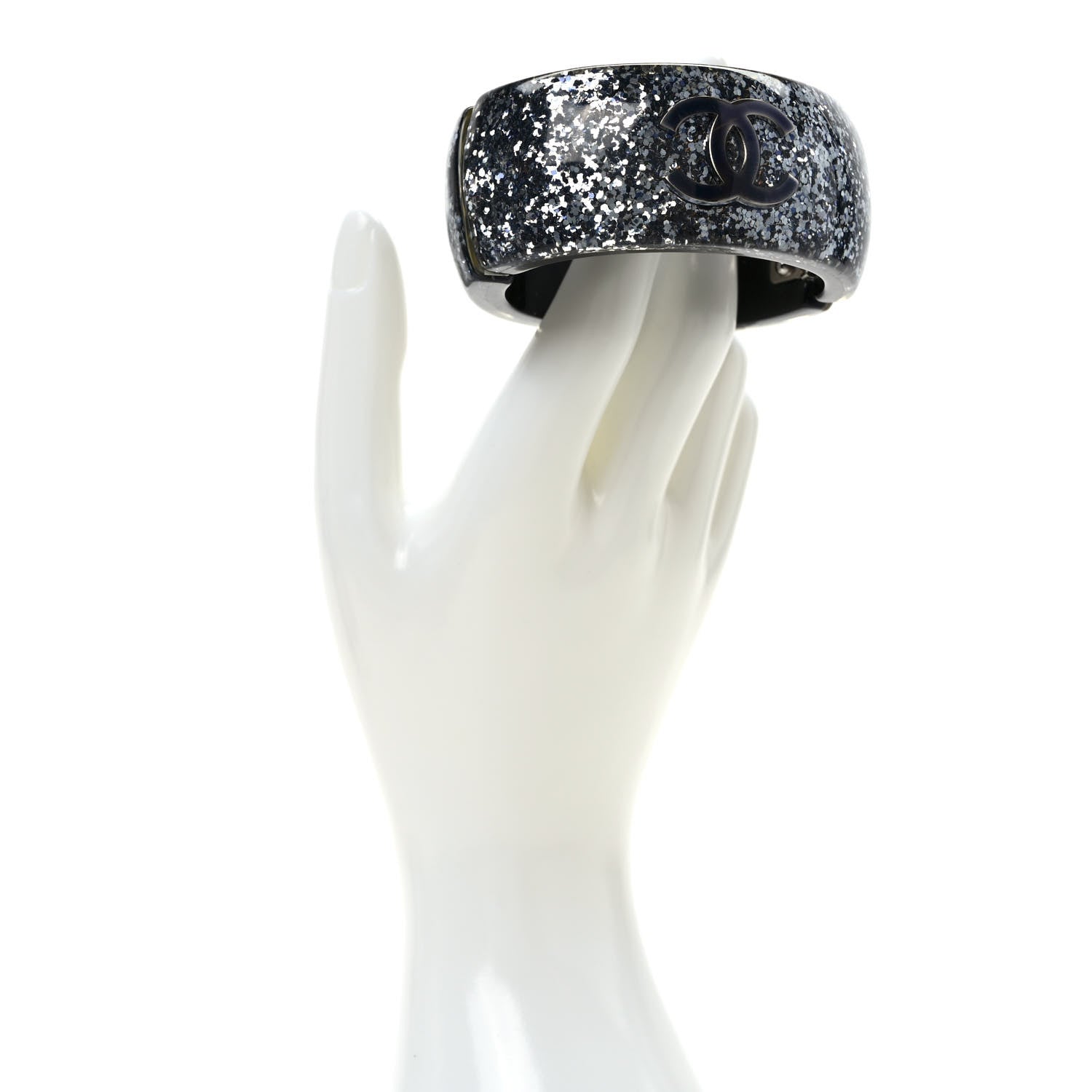 Chanel Resin Glitter CC Cuff Silver 2 of 6