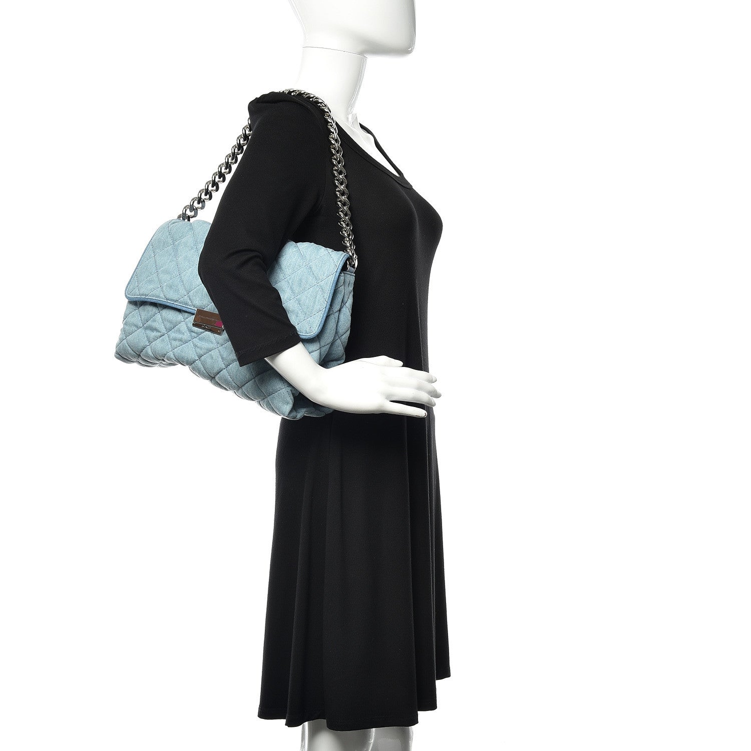 Stella McCartney Eco Denim Quilted Large Beckett Shoulder Bag Blue 2 of 9