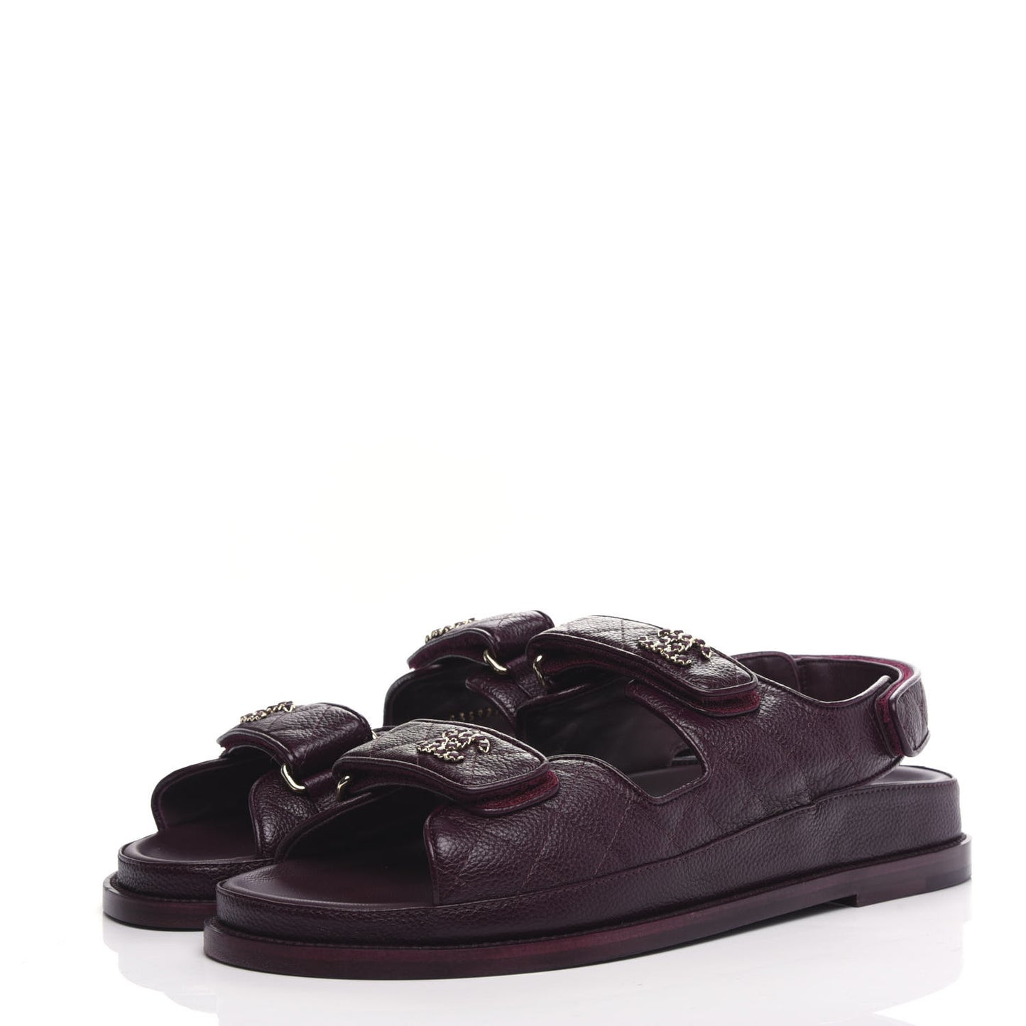 Grained Calfskin Quilted Velcro Dad Sandals 41 Burgundy