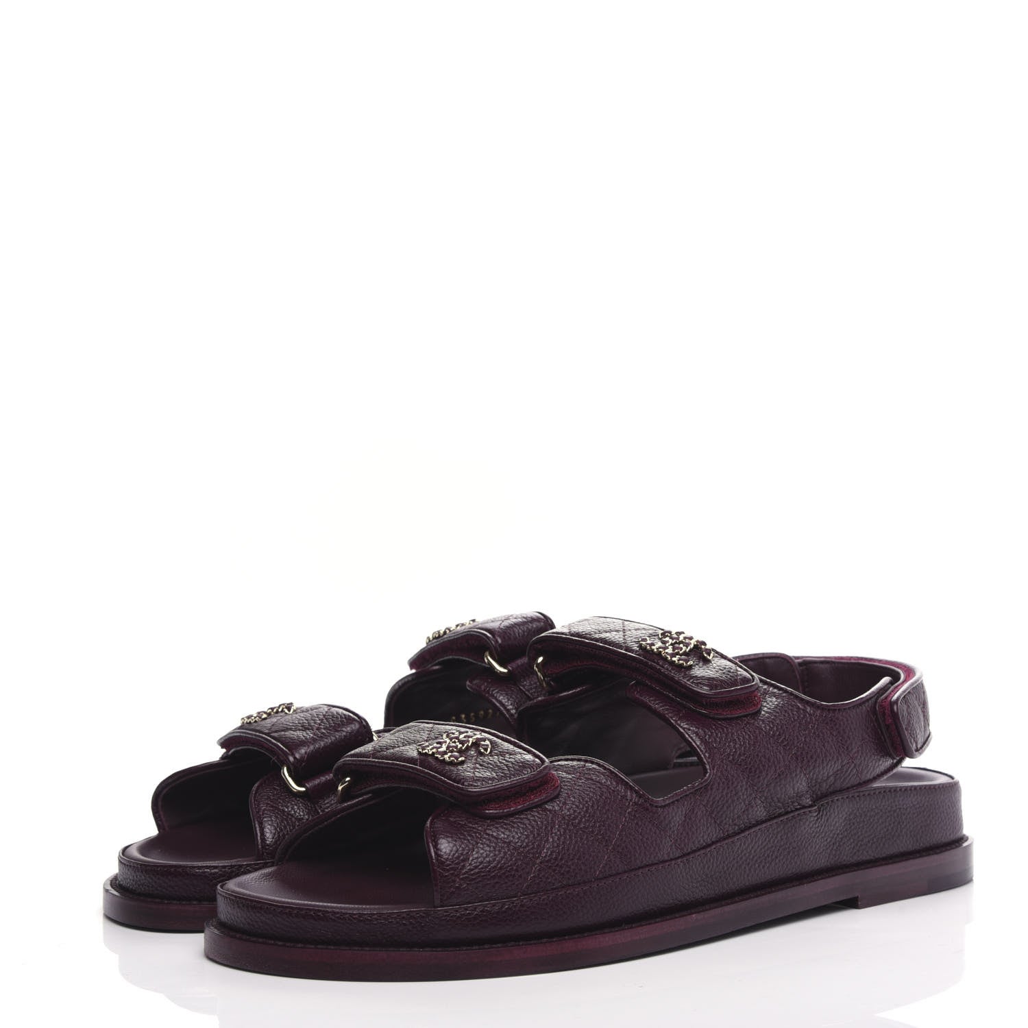 Chanel Grained Calfskin Quilted Velcro Dad Sandals 41 Burgundy 3 of 11