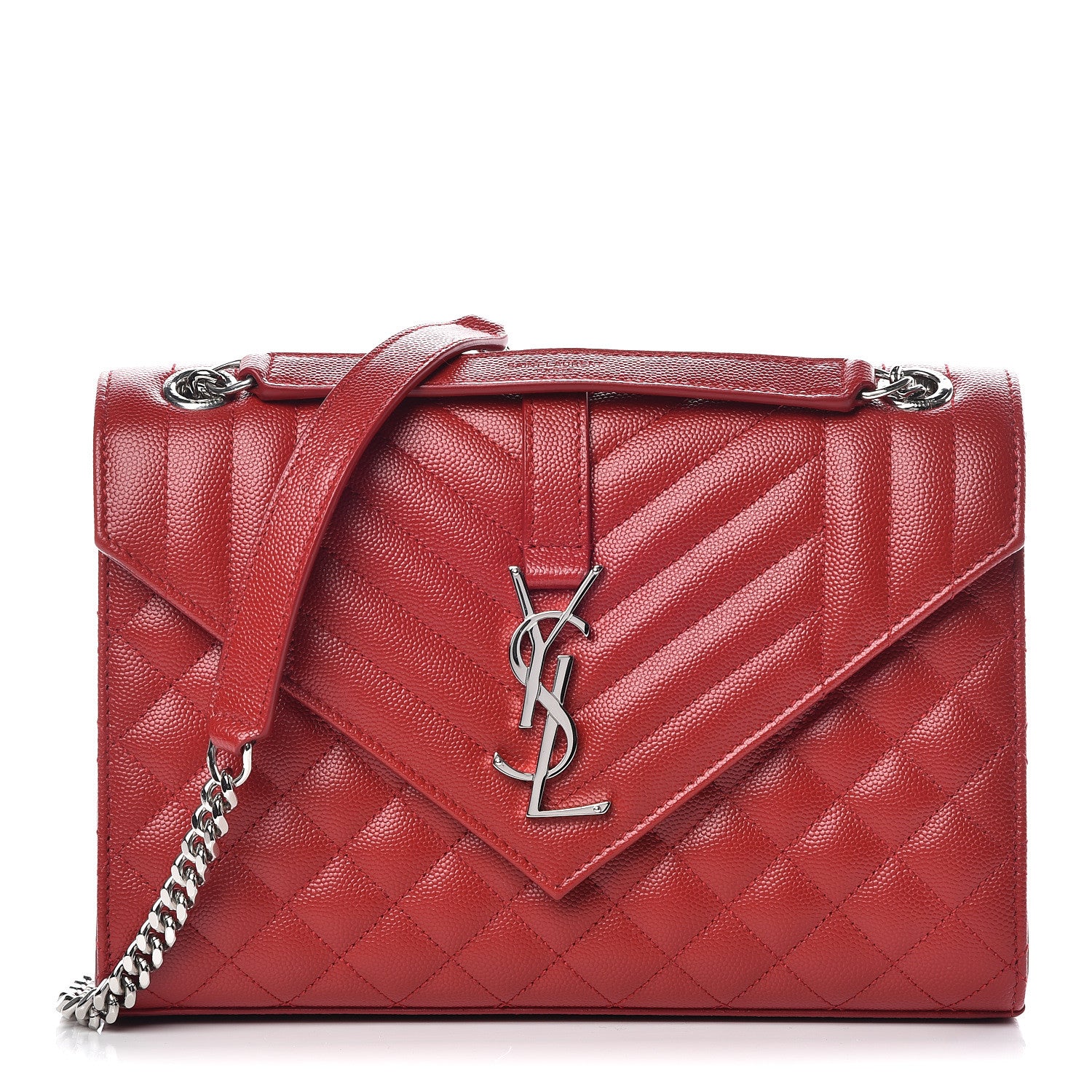 Saint Laurent Grain De Poudre Textured Mixed Matelasse Triquilt Medium Monogram Satchel New Red 1 of 9