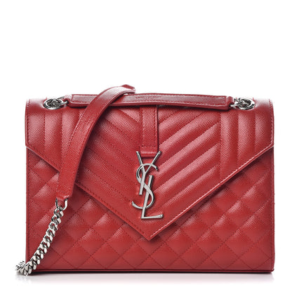 Saint Laurent Grain De Poudre Textured Mixed Matelasse Triquilt Medium Monogram Satchel New Red 1 of 9