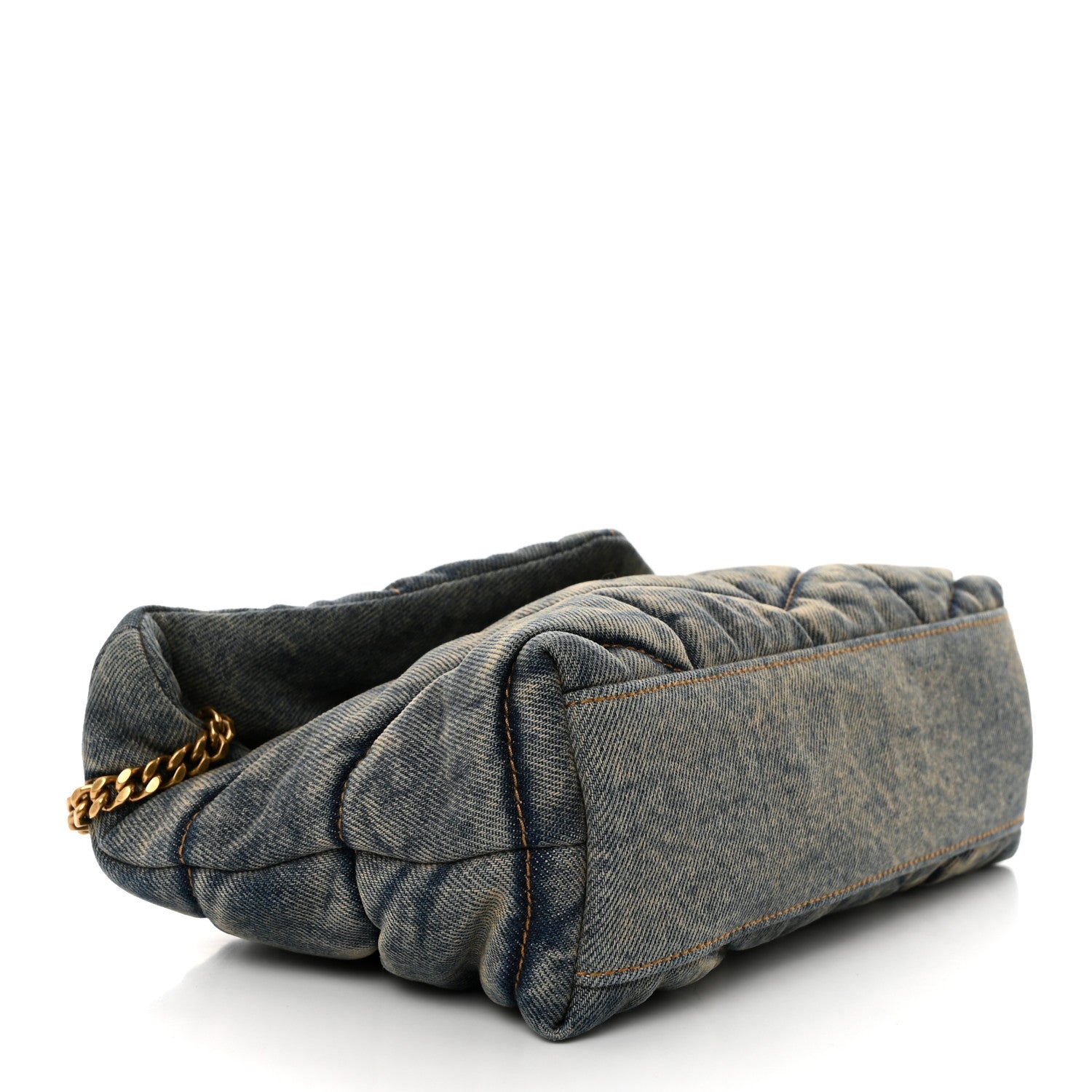Saint Laurent Denim Quilted Toy Loulou Puffer Monogram Chain Satchel Blue Cinnamon 4 of 10