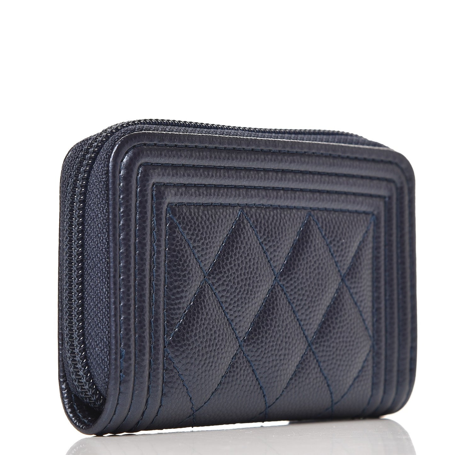 Metallic Caviar Quilted Boy Zip Around Coin Purse Wallet Navy