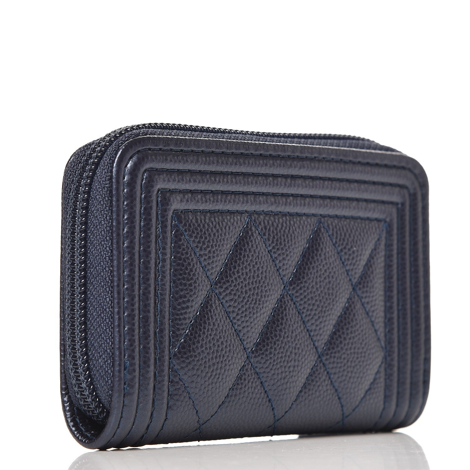 Chanel Metallic Caviar Quilted Boy Zip Around Coin Purse Wallet Navy 3 of 8