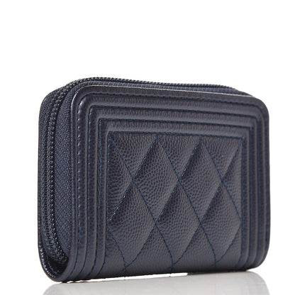 Chanel Metallic Caviar Quilted Boy Zip Around Coin Purse Wallet Navy 3 of 8