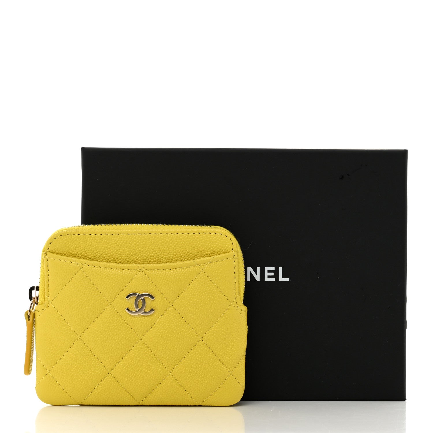 Chanel Caviar Quilted Zip Card Holder Wallet Yellow 8 of 8