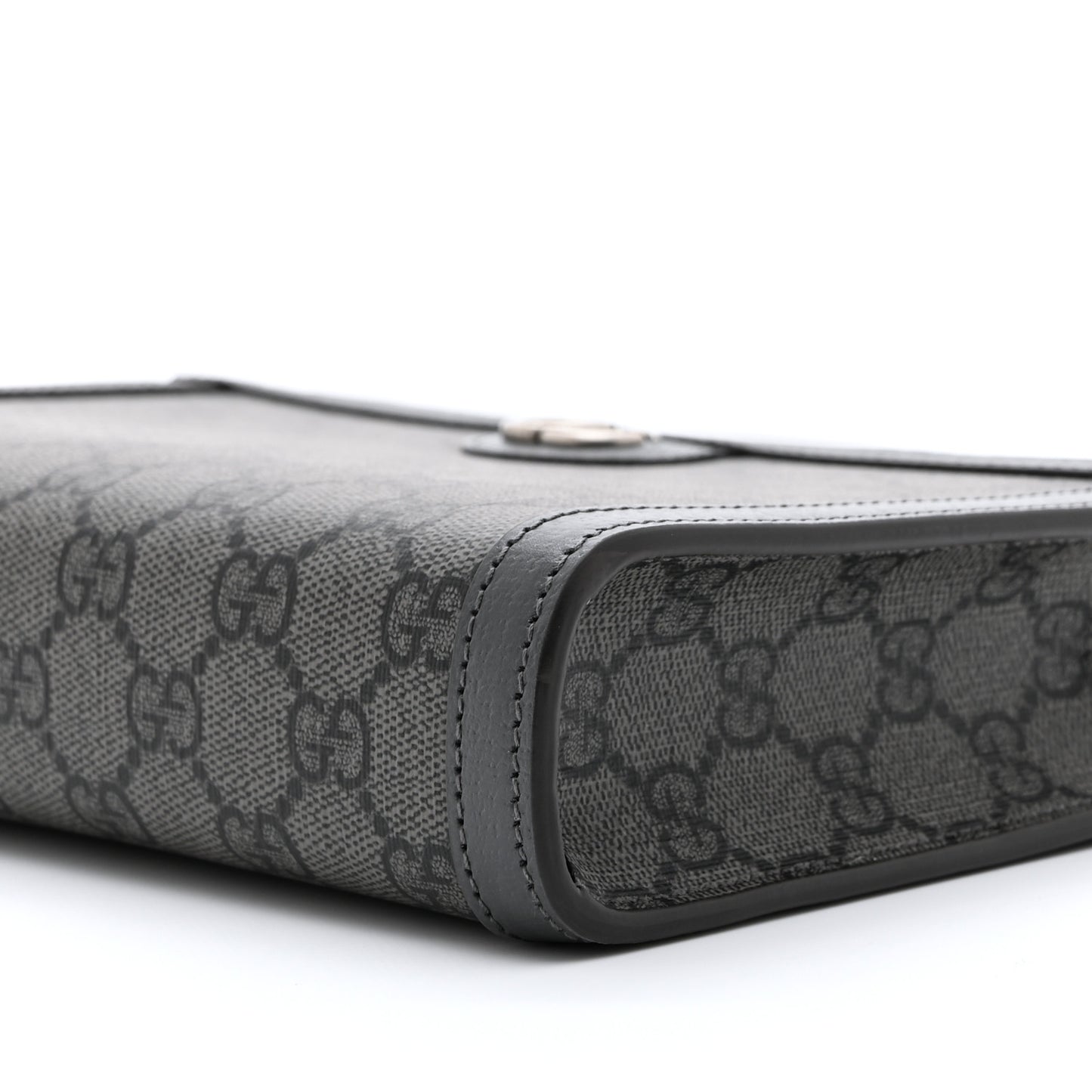 GG Supreme Monogram Textured Dollar Calfskin Web Small Ophidia Shoulder Bag  Grey Black Graphite Grey