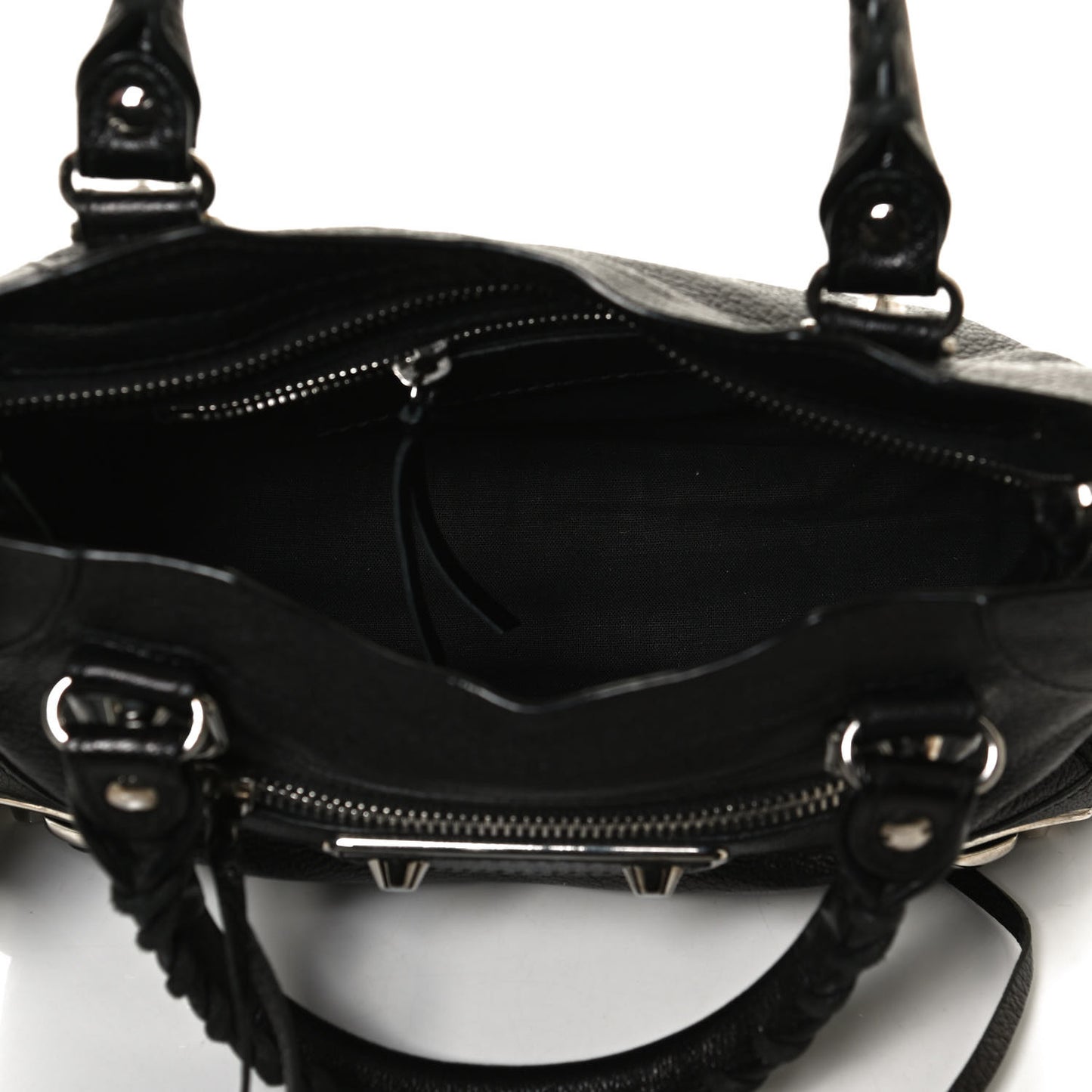 Chevre Silver Metallic Edge Hardware Mini City Black