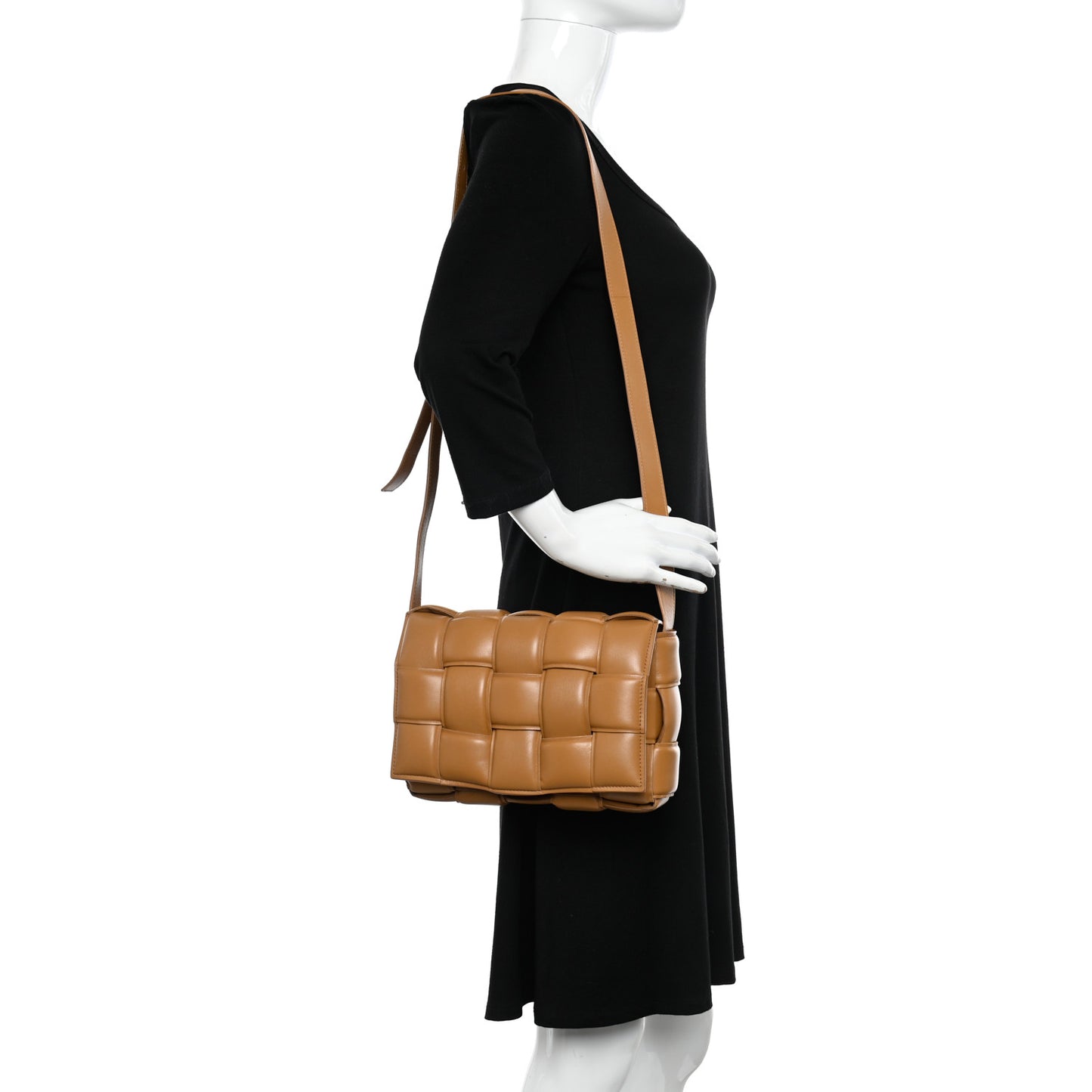 Nappa Maxi Intreccio Padded Cassette Crossbody Bag Caramel