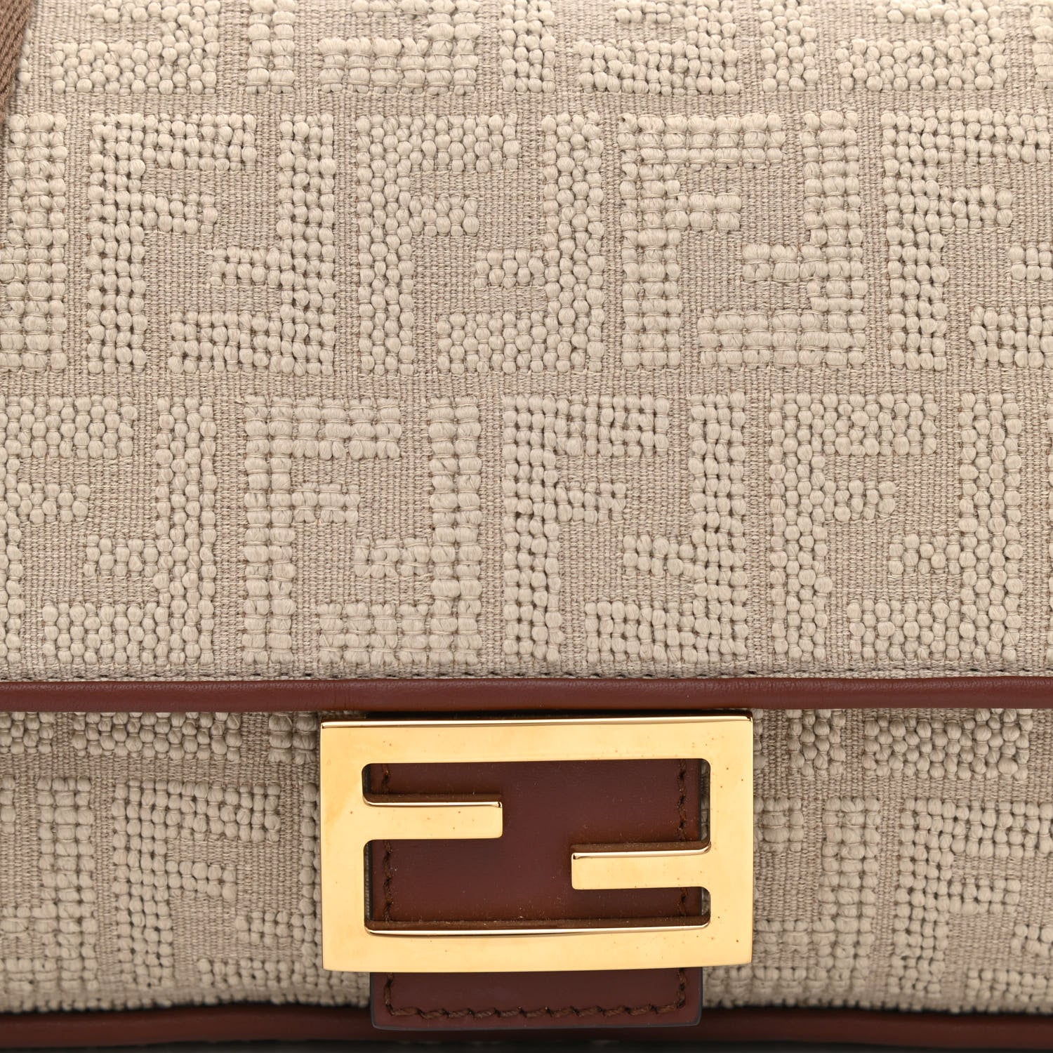Fendi Sardinian Jacquard Vitello King FF 1974 Embroidered Baguette Corda Praline 8 of 10