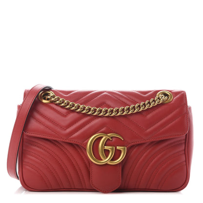 Gucci Calfskin Matelasse Small GG Marmont Shoulder Bag Hibiscus Red 1 of 8