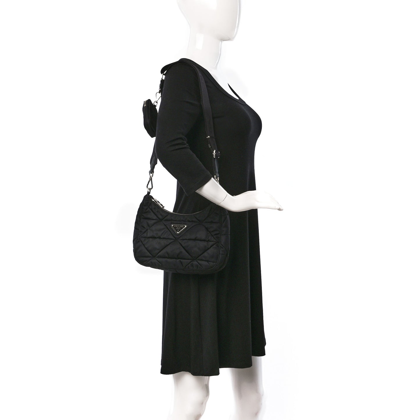 Re-Nylon Triangle Padded Patchwork Shoulder Bag Black