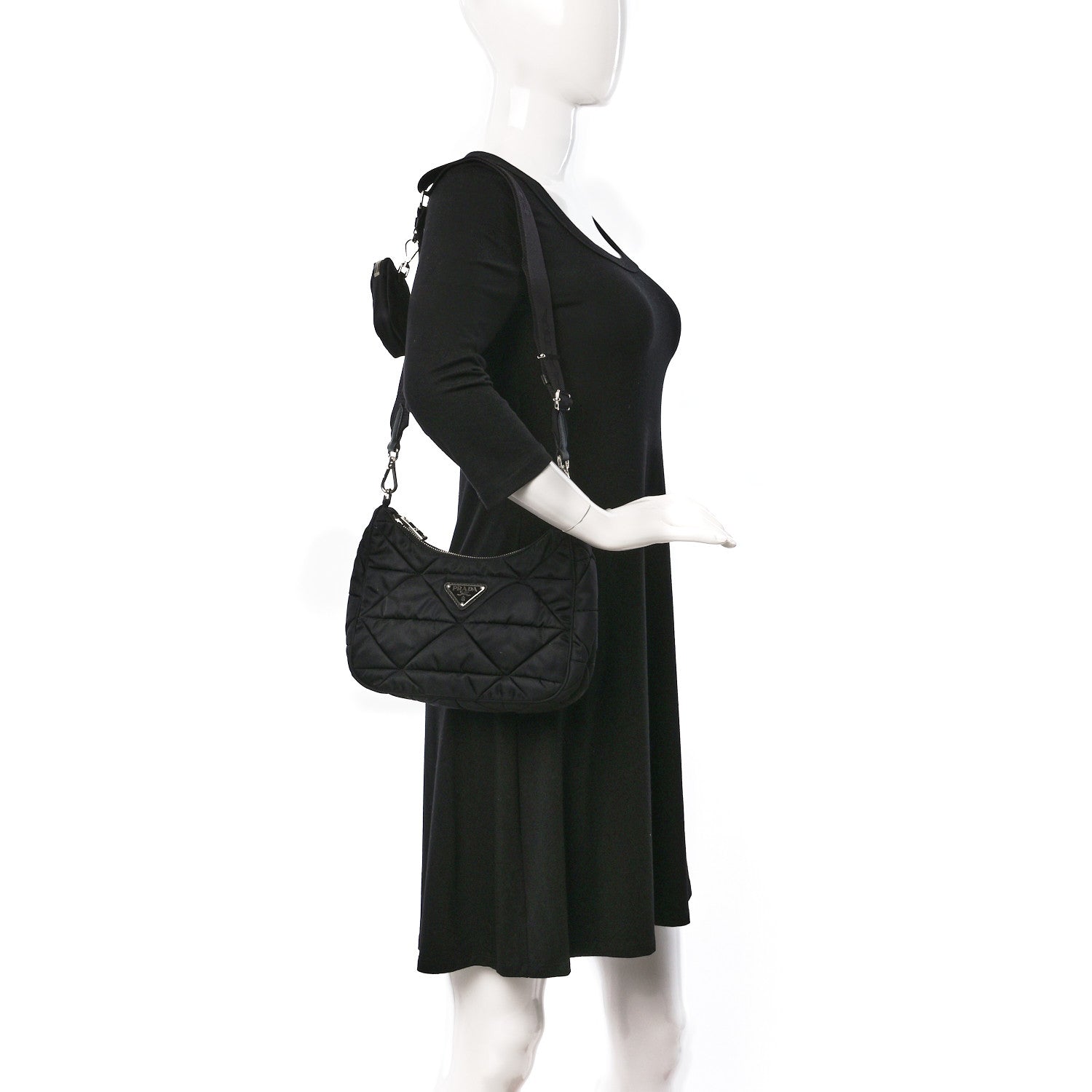 Prada Re-Nylon Triangle Padded Patchwork Shoulder Bag Black 2 of 10