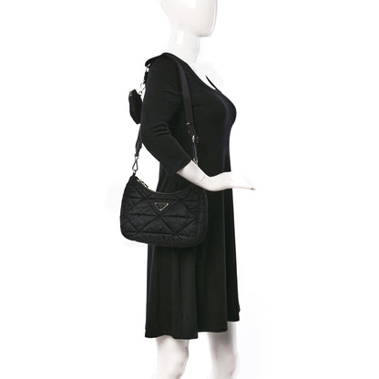 Prada Re-Nylon Triangle Padded Patchwork Shoulder Bag Black 2 of 10