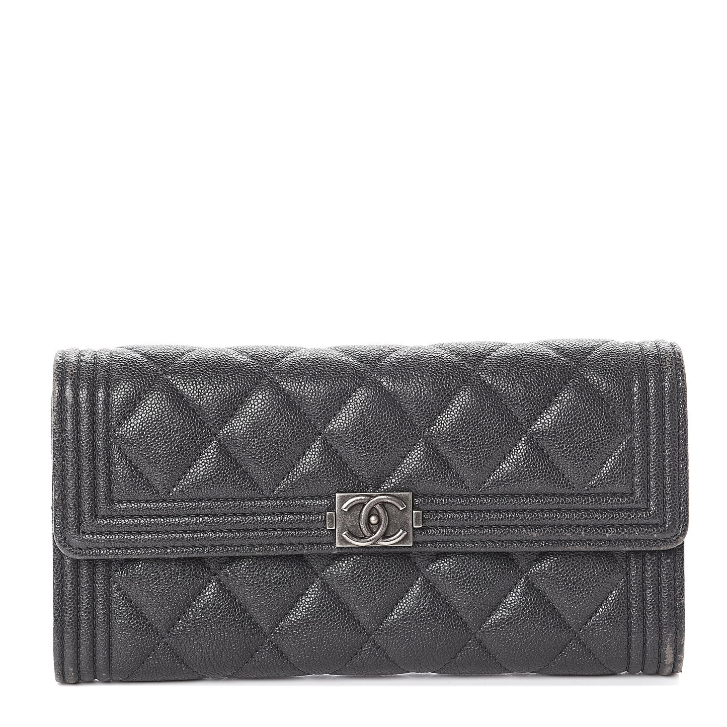 Metallic Caviar Quilted Boy Flap Wallet Black