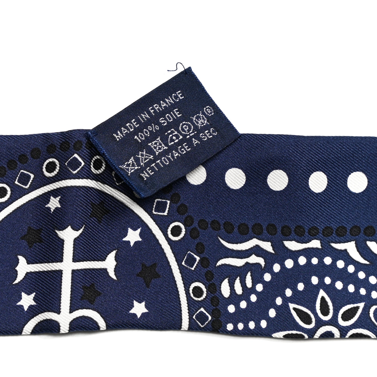 Hermes Silk Peuple Du Vent Bandana Twilly Marine White Black 9 of 10