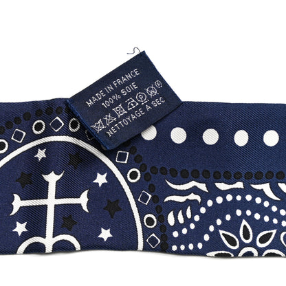 Hermes Silk Peuple Du Vent Bandana Twilly Marine White Black 9 of 10