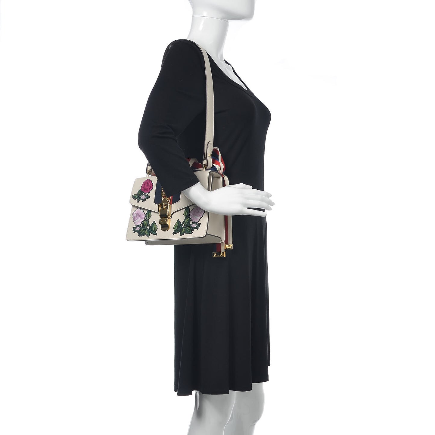 Calfskin Embroidered Small Sylvie Shoulder Bag White
