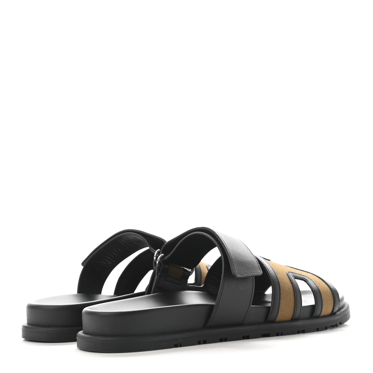 Hermes Canvas Calfskin Mens Chypre Sandals 42 Kaki Black 4 of 10