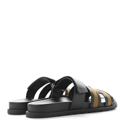 Hermes Canvas Calfskin Mens Chypre Sandals 42 Kaki Black 4 of 10