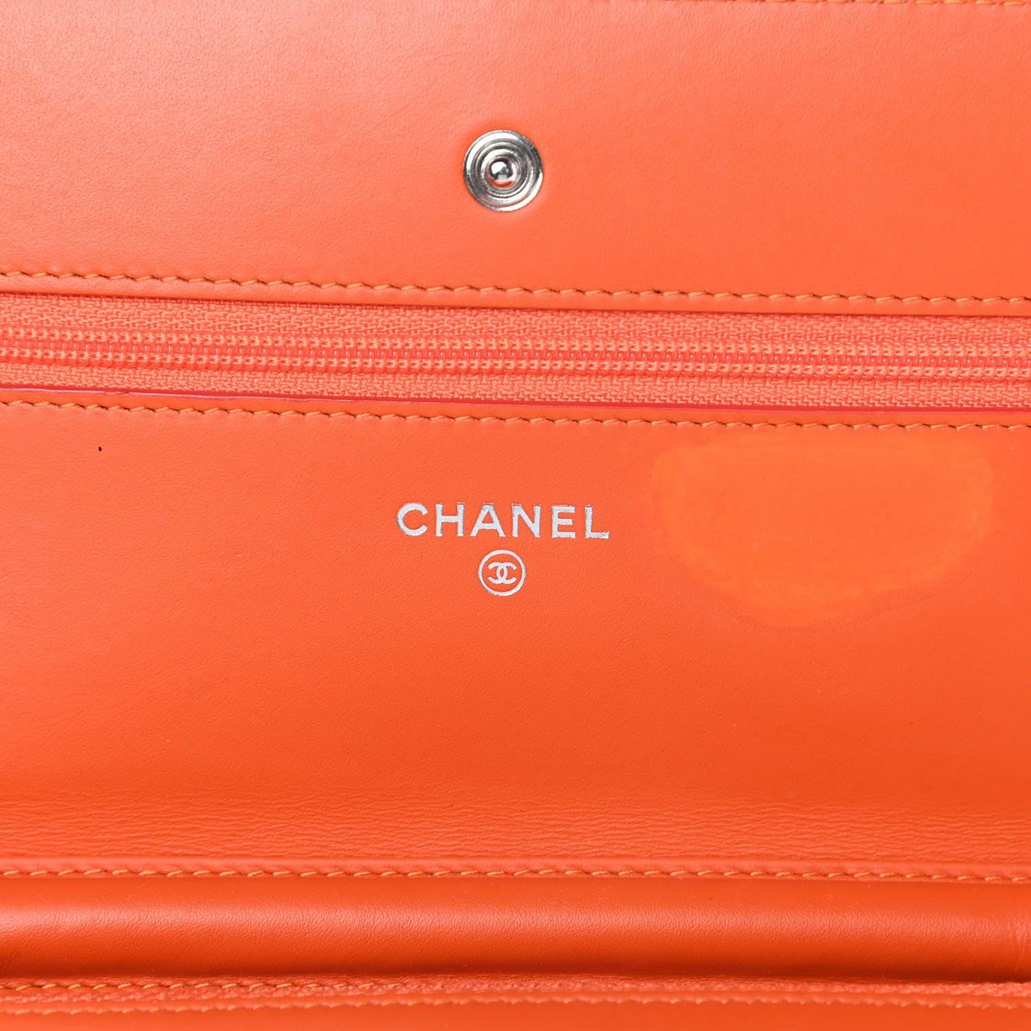 Chanel Distressed Patent Calfskin Quilted Wallet On Chain WOC Orange 6 of 15