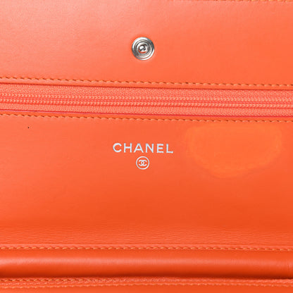 Chanel Distressed Patent Calfskin Quilted Wallet On Chain WOC Orange 6 of 15