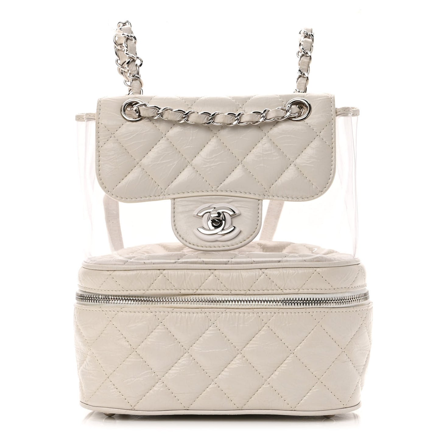 Crumpled Calfskin PVC Quilted Backpack White
