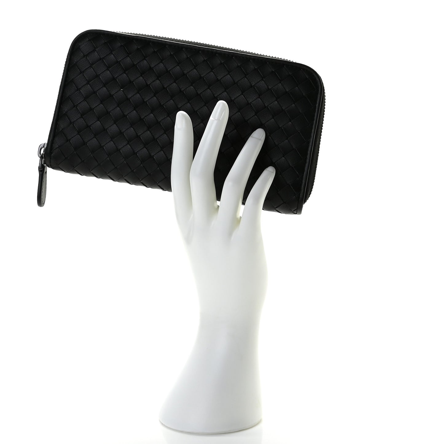 Goatskin Intrecciato Zip Around Wallet Black