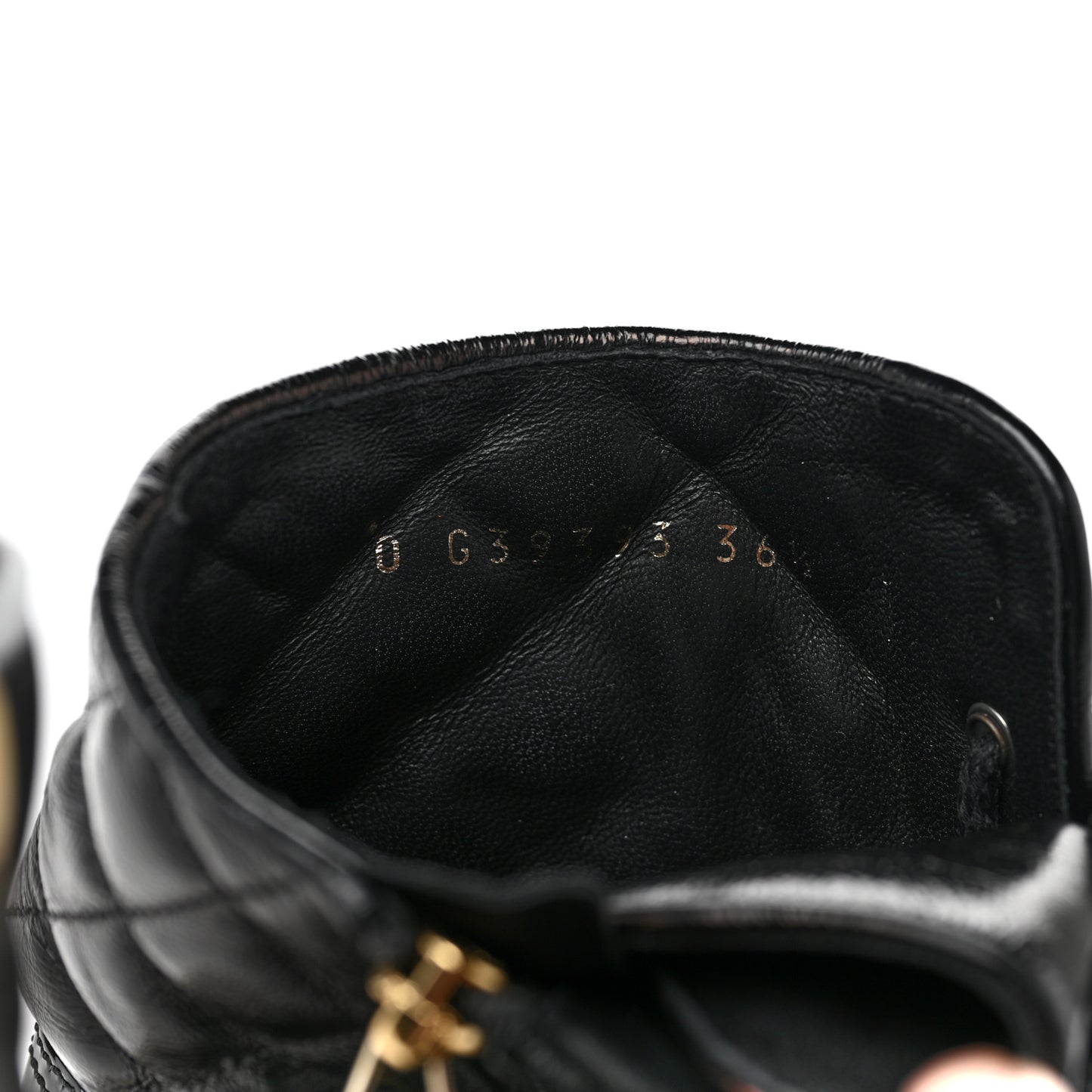Shiny Calfskin Patent Quilted Chain Lace Up Combat Boots 36.5 Black