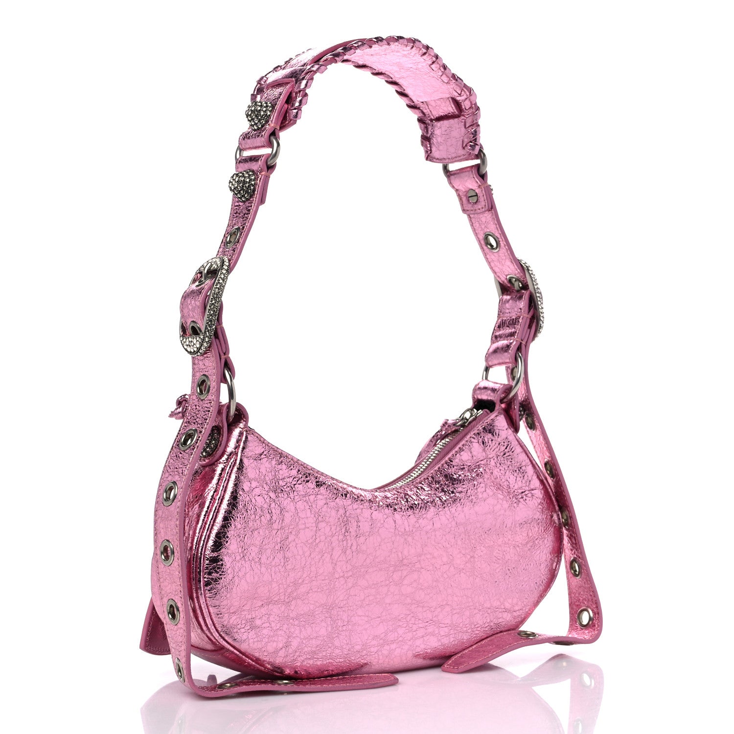 Balenciaga Metallic Agneau Arena Crystal Le Cagole Shoulder Bag XS Met Pink 4 of 10