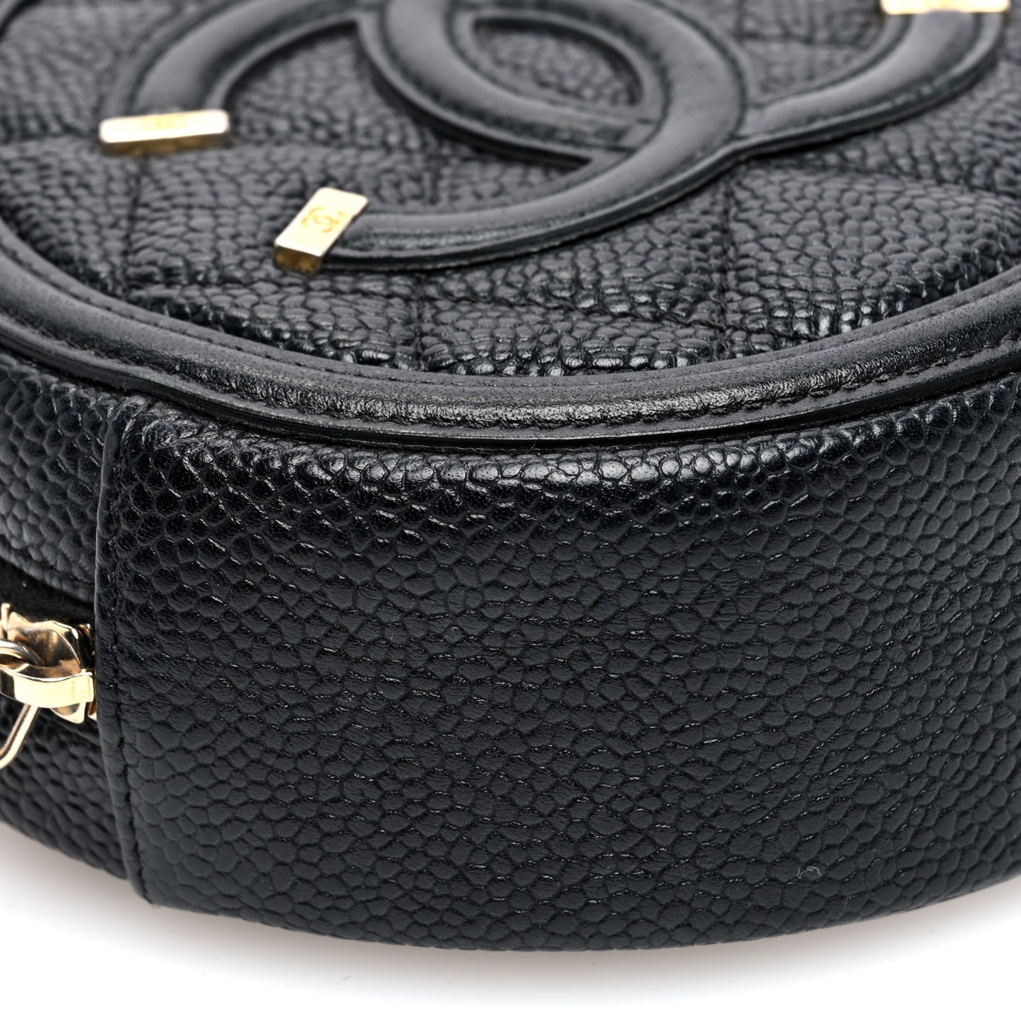 Caviar Quilted Round Filigree Crossbody Black