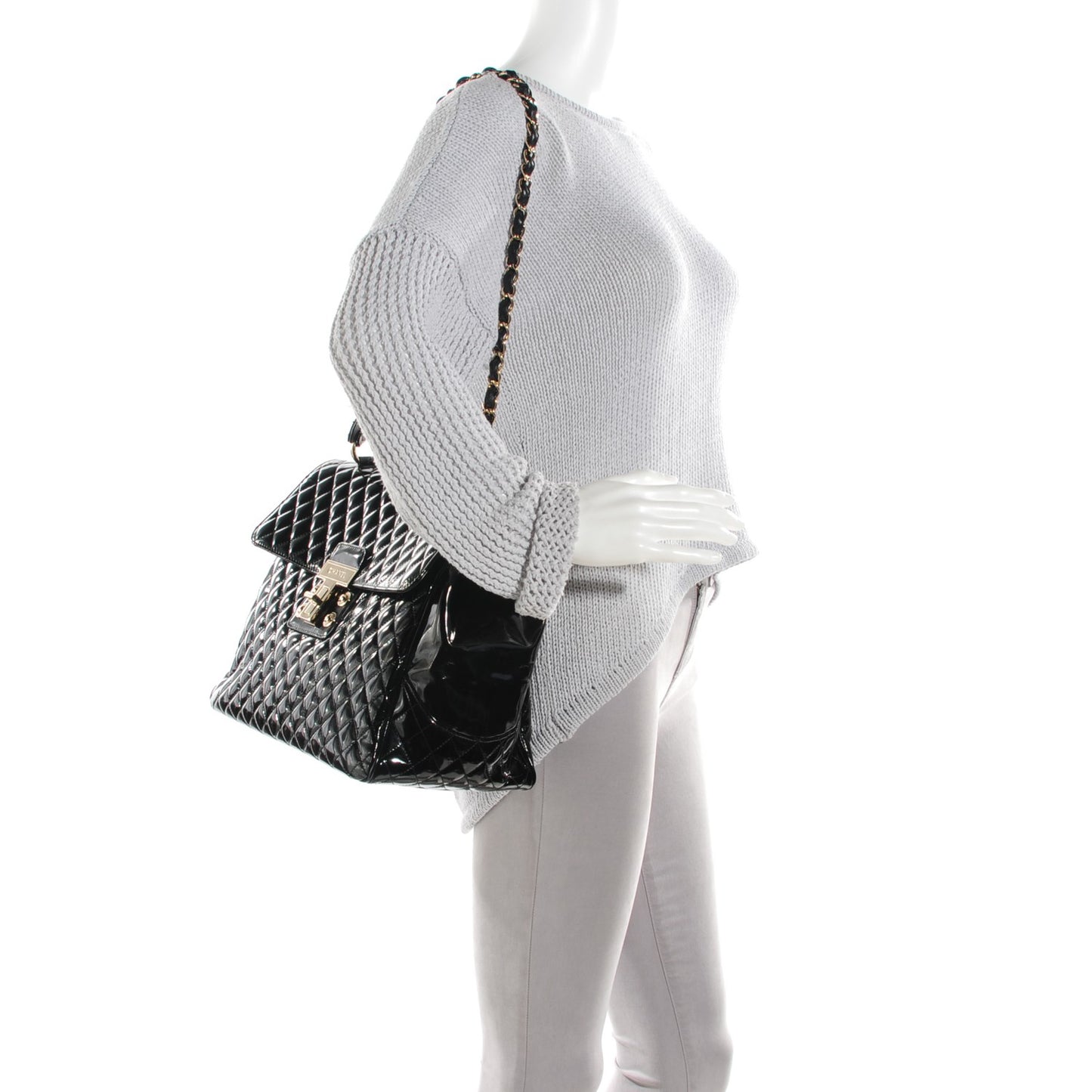 Glazed Calfskin Quilted Mademoiselle Bag Black