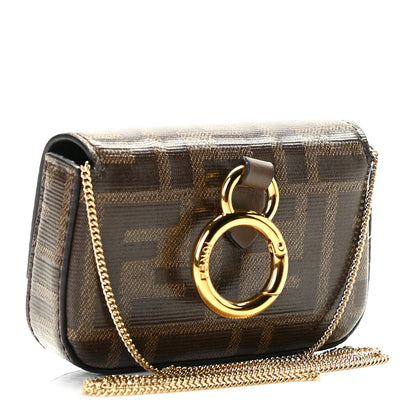 Fendi Glazed Fabric FF 1974 Nano Baguette Charm Mogano Panna 2 of 5