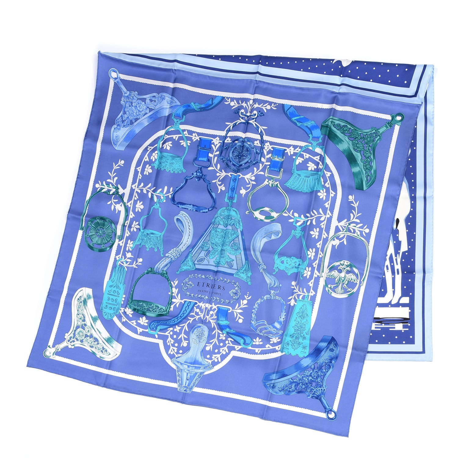 Hermes Silk Caleche Elastique Etriers Remix Double Scarf Stole Bleu Gitane Bleu Denim Vert 3 of 5