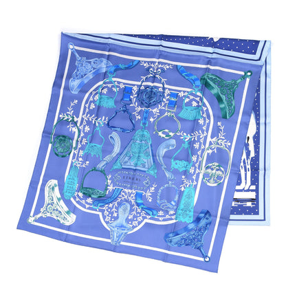 Hermes Silk Caleche Elastique Etriers Remix Double Scarf Stole Bleu Gitane Bleu Denim Vert 3 of 5