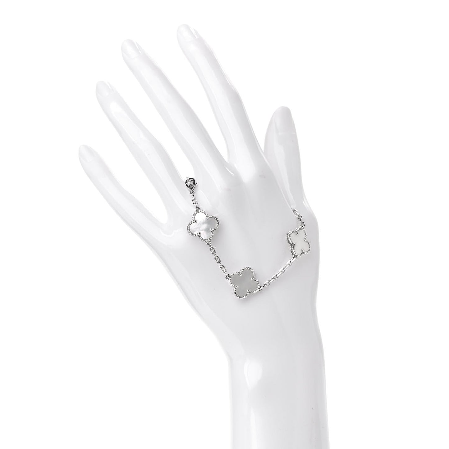 18K White Gold Mother of Pearl 5 Motifs Vintage Alhambra Bracelet