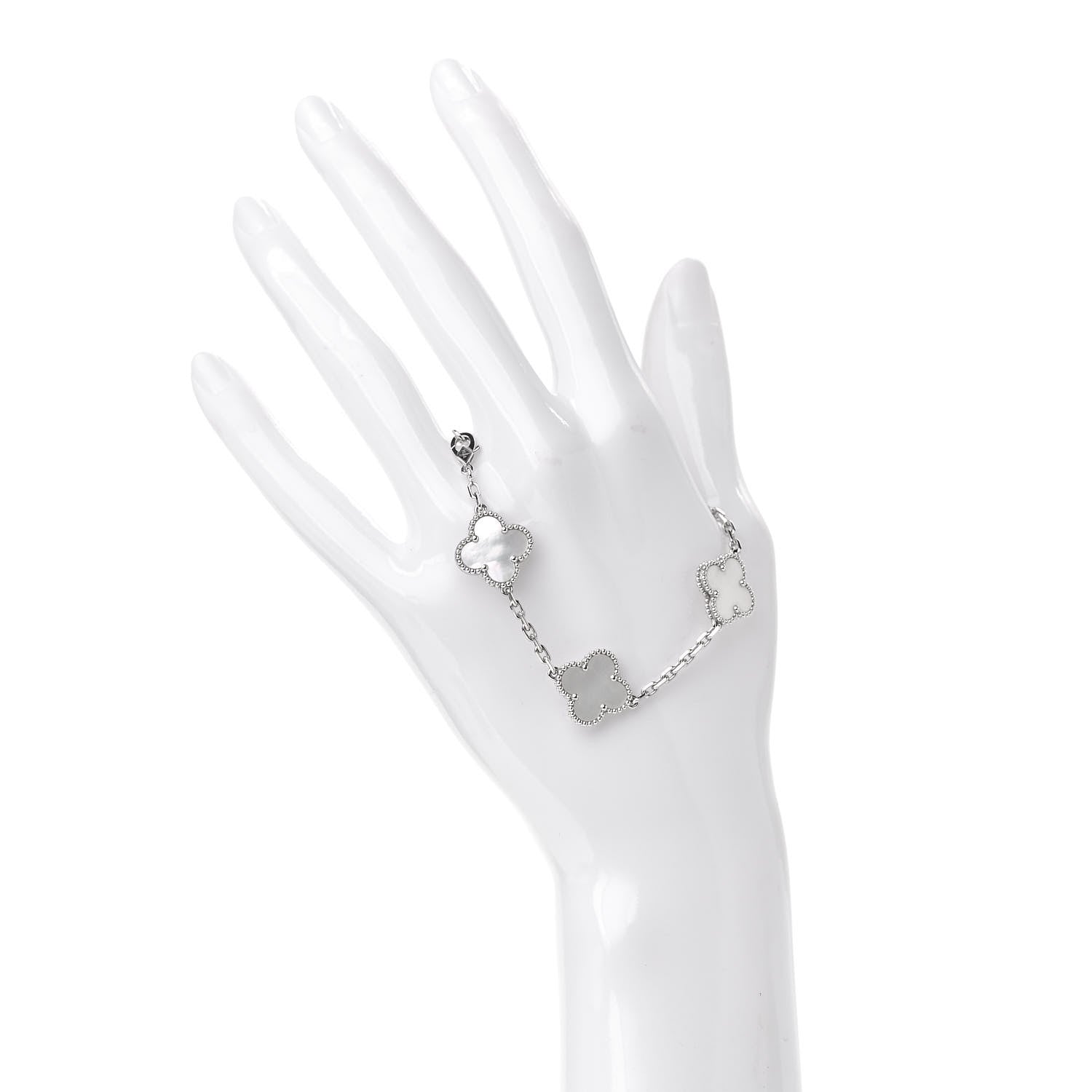 Van Cleef & Arpels 18K White Gold Mother of Pearl 5 Motifs Vintage Alhambra Bracelet 2 of 6