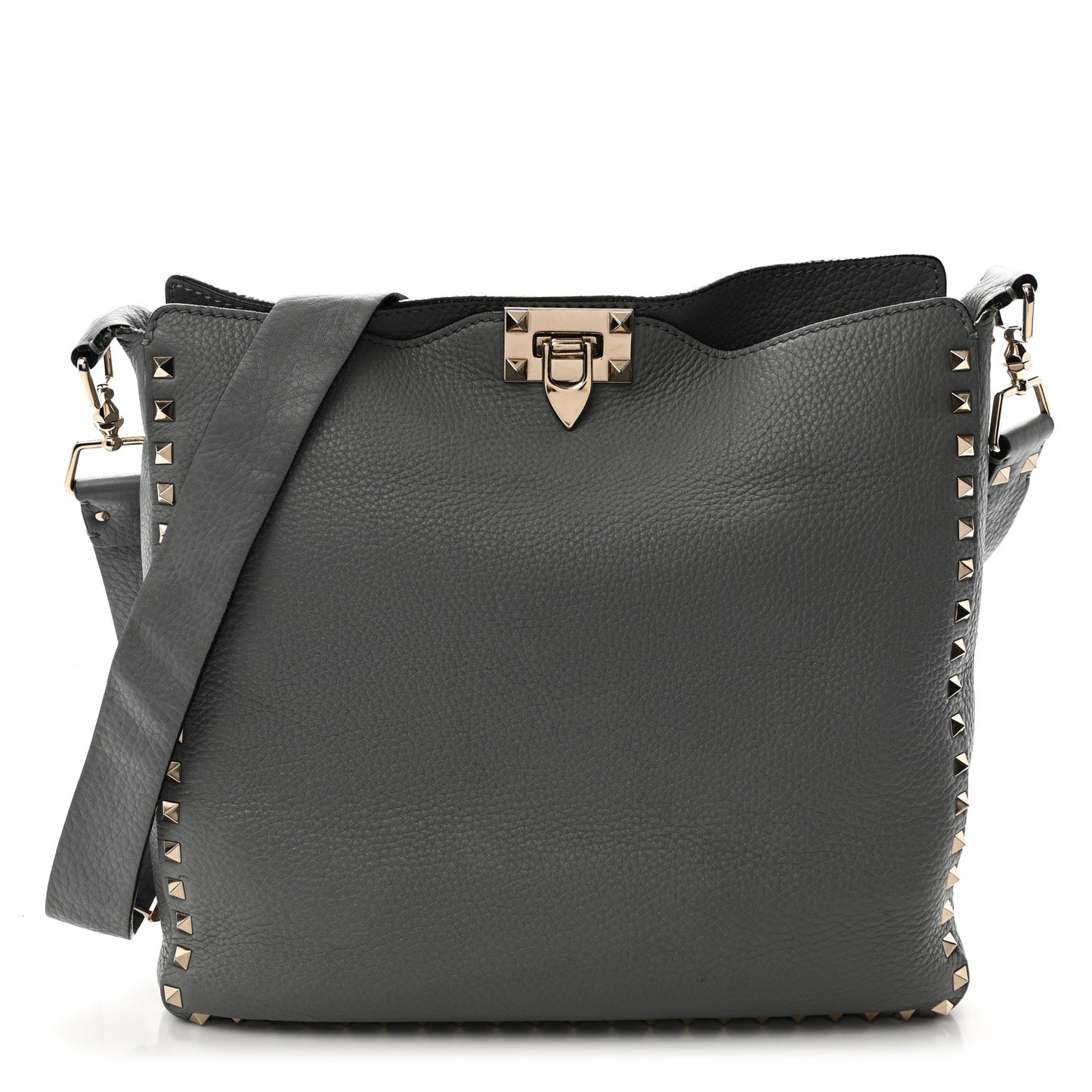Pebbled Calfskin Small Rockstud Flip-Lock Messenger Bag Light Stone