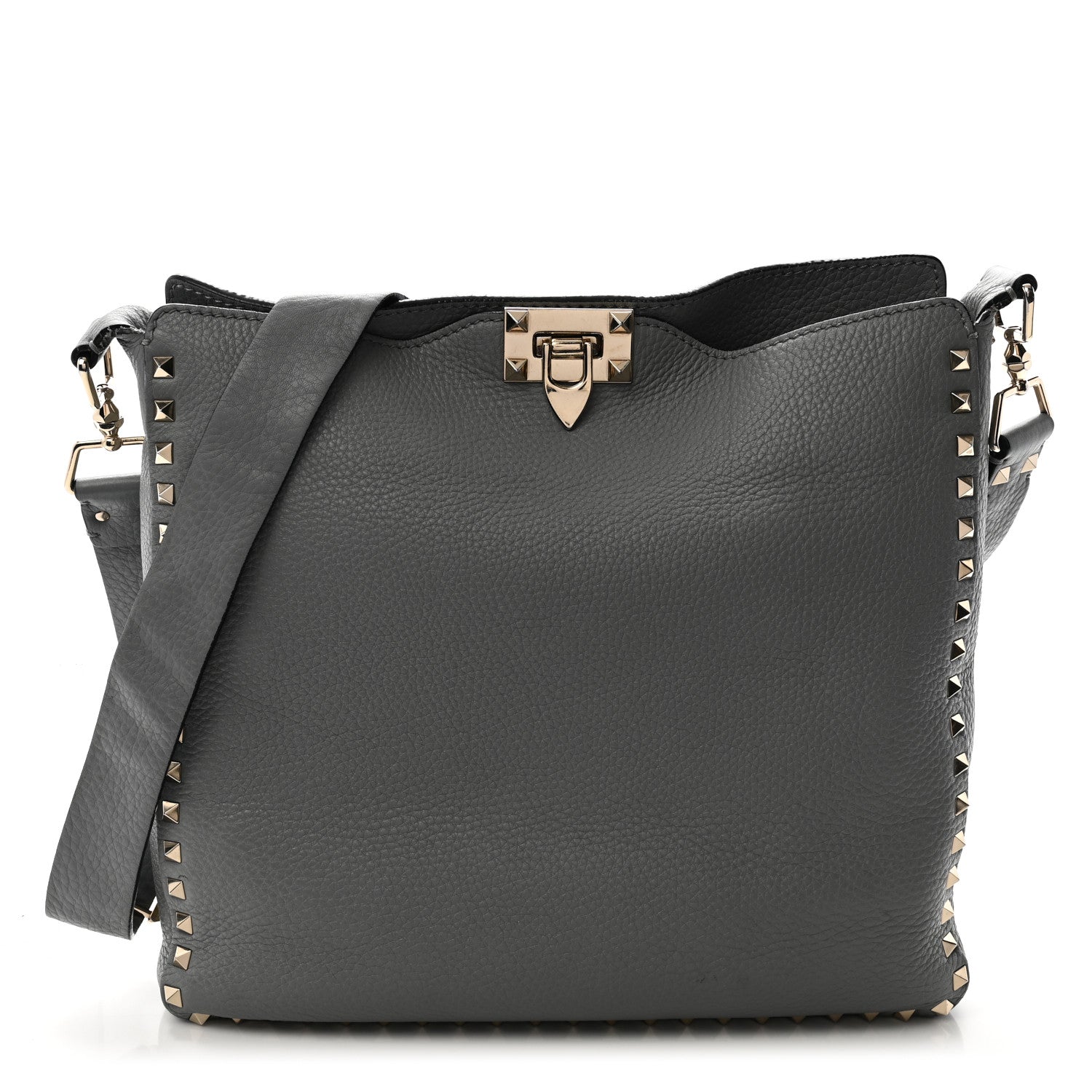 Valentino Garavani Pebbled Calfskin Small Rockstud Flip-Lock Messenger Bag Light Stone 1 of 11