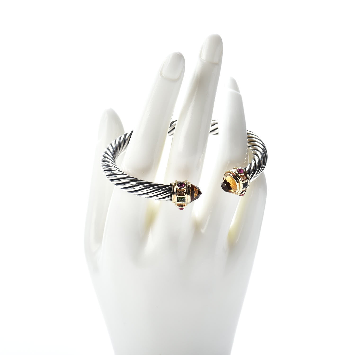 David Yurman Sterling Silver 14K Yellow Gold Citrine Tourmaline 7mm Cable Renaissance Bracelet 2 of 4