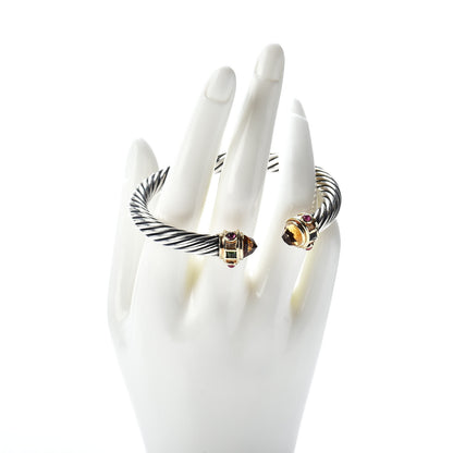 David Yurman Sterling Silver 14K Yellow Gold Citrine Tourmaline 7mm Cable Renaissance Bracelet 2 of 4