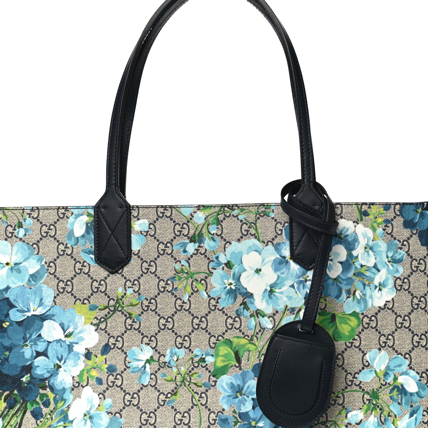 Gucci GG Supreme Monogram Blooms Medium Reversible Tote Beige Blue Navy 8 of 11