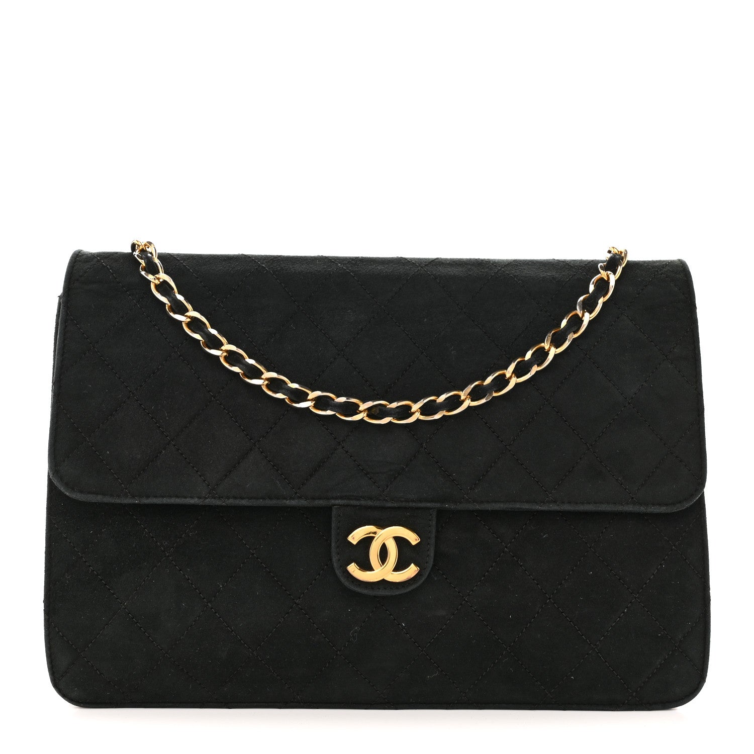 Chanel Suede Quilted Medium Single Flap Black 1 of 14