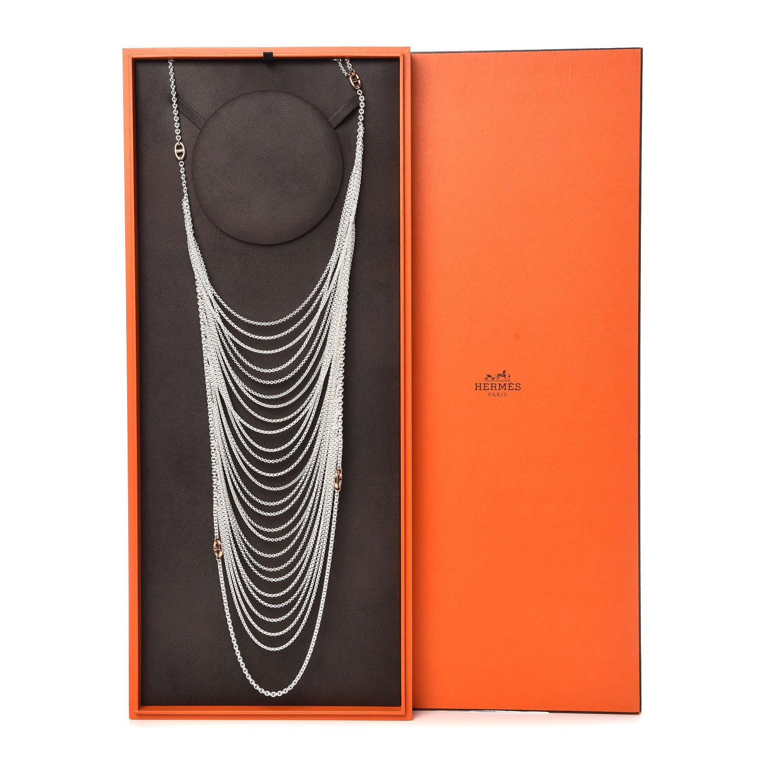 Hermes Sterling Silver 18K Rose Gold Collier Carr Farandole Necklace 6 of 6