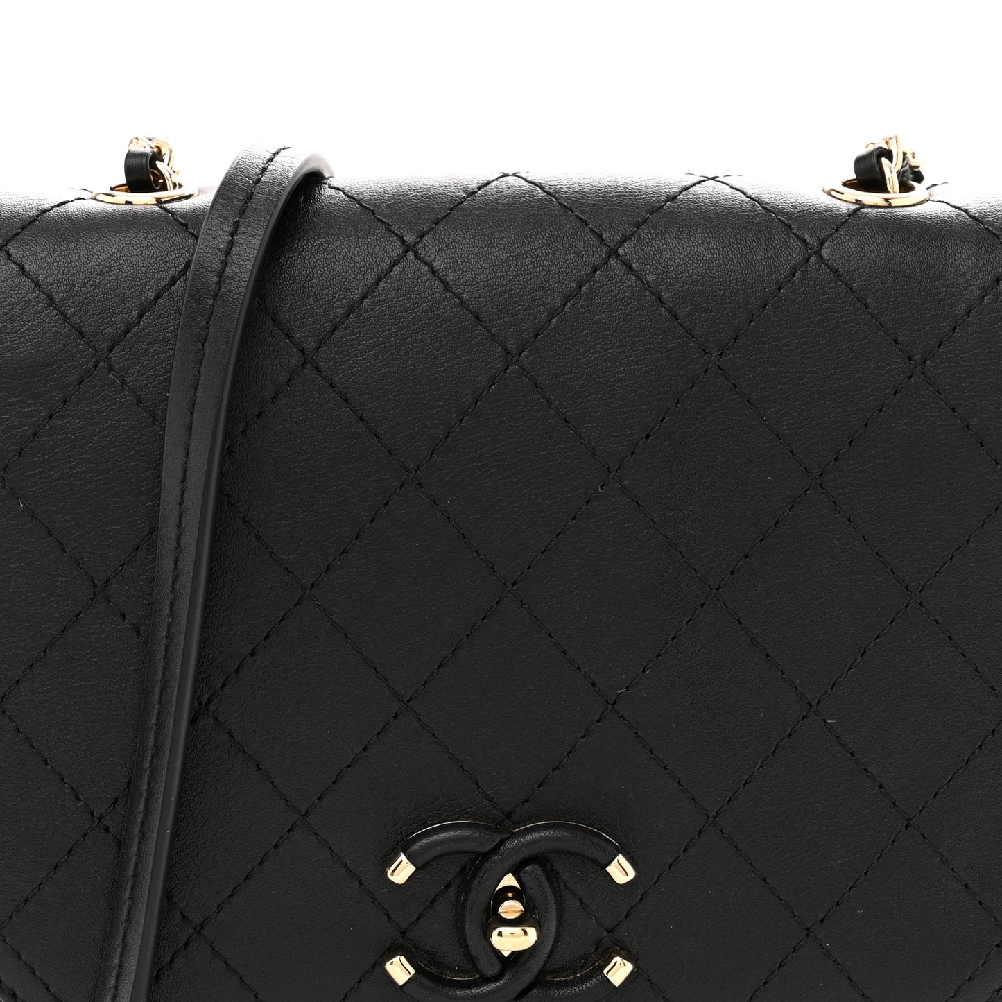 Calfskin Stitched Small Covered CC Flap Bag Black