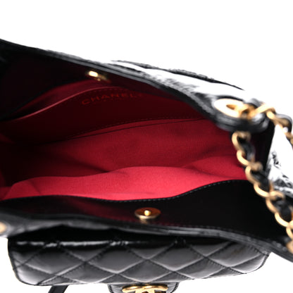 Chanel Shiny Crumpled Calfskin Quilted Small Wavy CC Hobo Black 5 of 10
