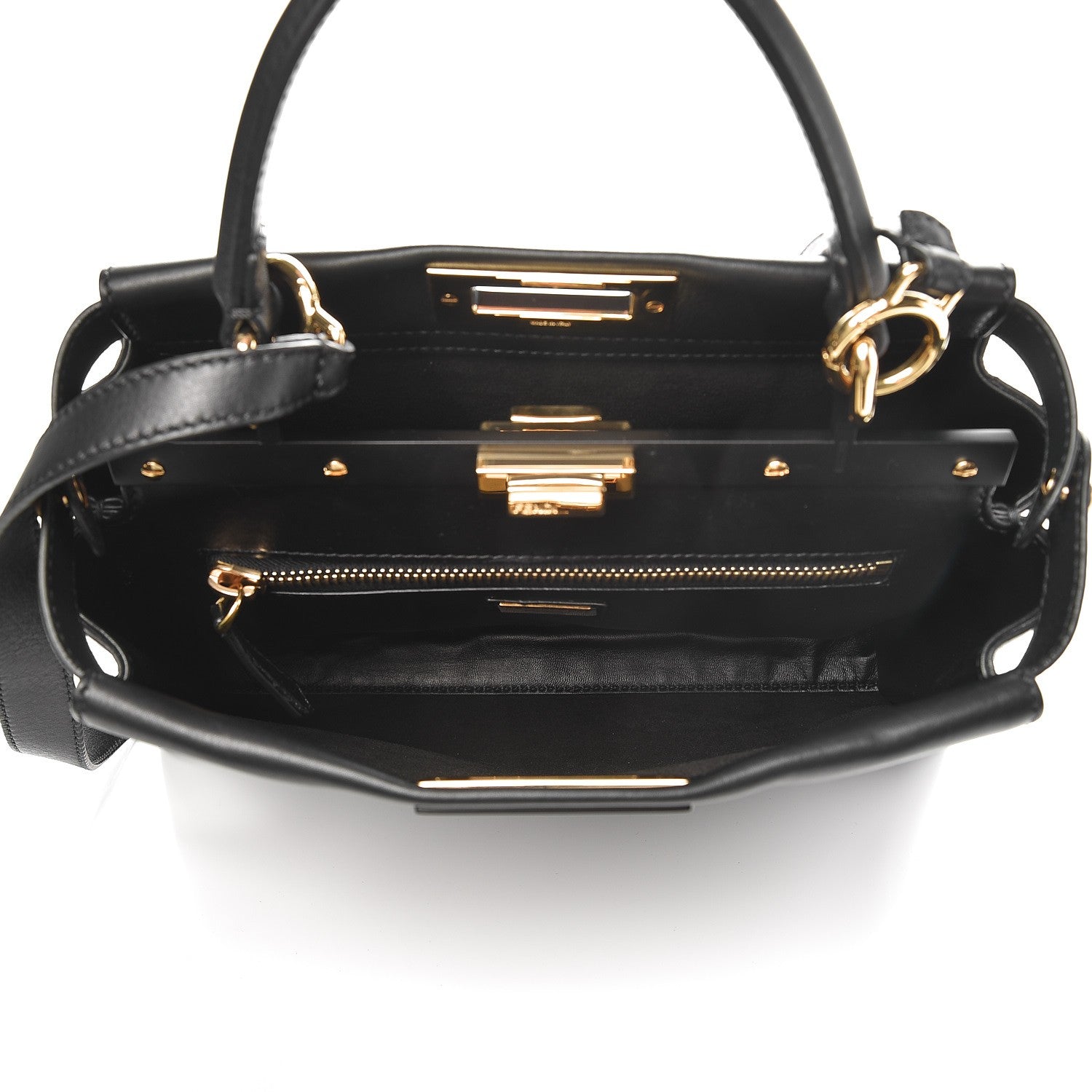 Fendi Vitello Seta Shiny Nappa Medium Peekaboo Iconic Satchel Black 5 of 7